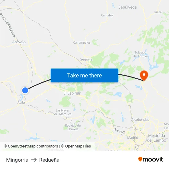 Mingorría to Redueña map