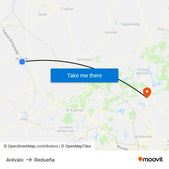 Arévalo to Redueña map