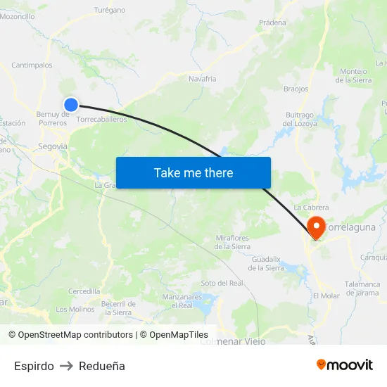 Espirdo to Redueña map
