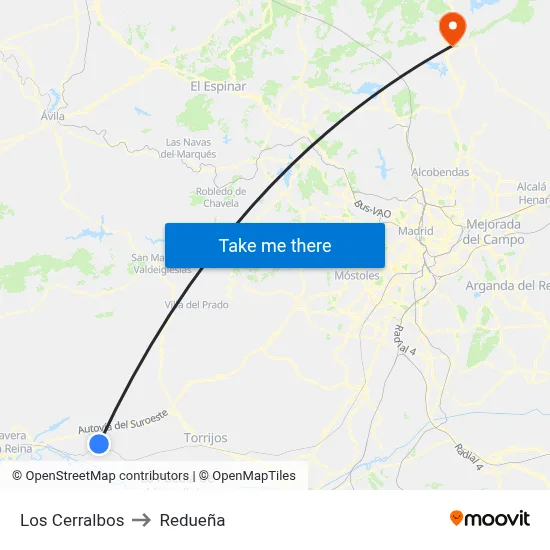 Los Cerralbos to Redueña map
