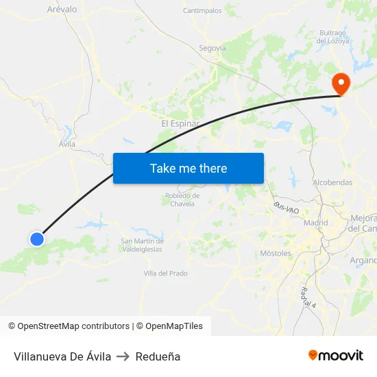 Villanueva De Ávila to Redueña map
