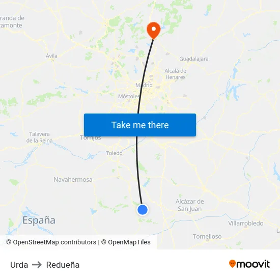 Urda to Redueña map