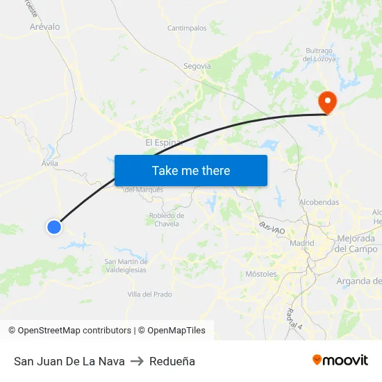 San Juan De La Nava to Redueña map