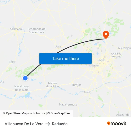 Villanueva De La Vera to Redueña map