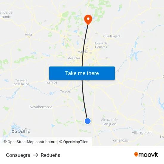 Consuegra to Redueña map