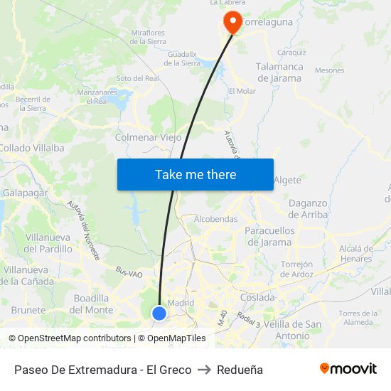 Paseo De Extremadura - El Greco to Redueña map