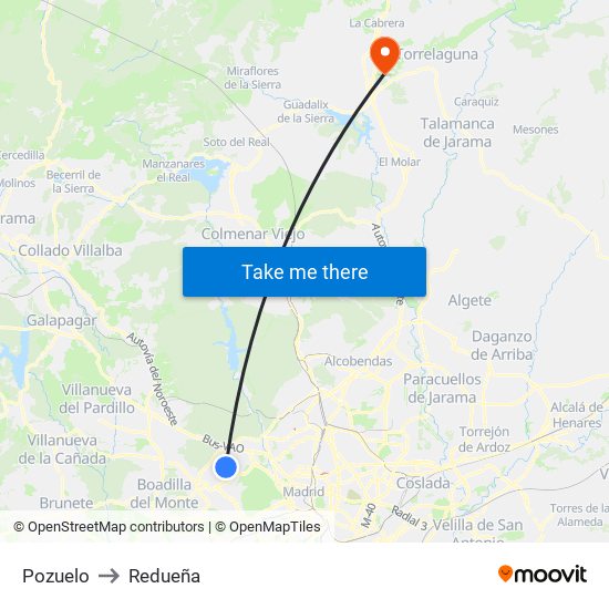 Pozuelo to Redueña map