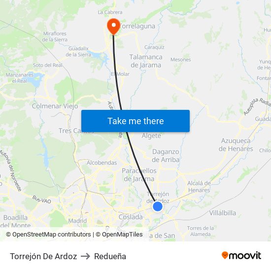 Torrejón De Ardoz to Redueña map