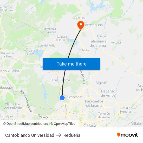 Cantoblanco Universidad to Redueña map