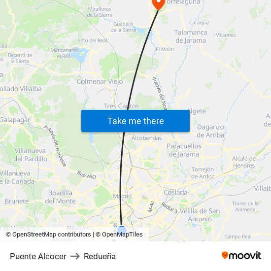 Puente Alcocer to Redueña map