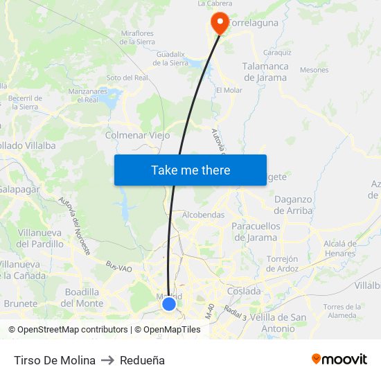 Tirso De Molina to Redueña map