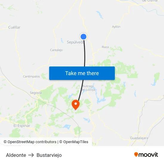 Aldeonte to Bustarviejo map