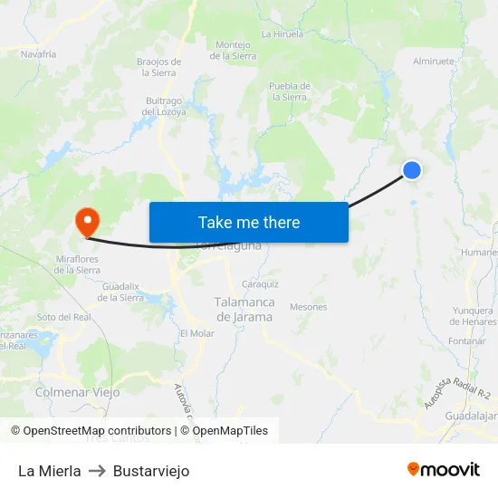 La Mierla to Bustarviejo map