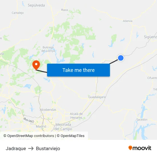 Jadraque to Bustarviejo map