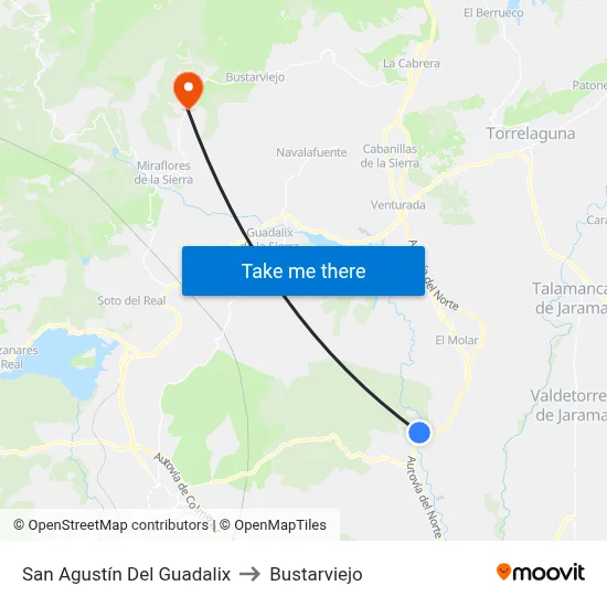 San Agustín Del Guadalix to Bustarviejo map