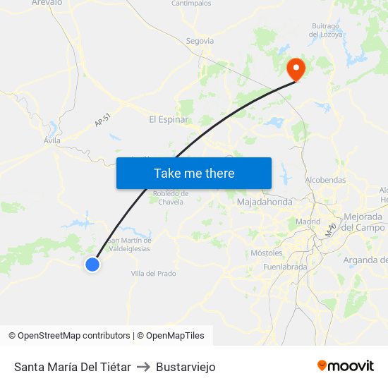 Santa María Del Tiétar to Bustarviejo map