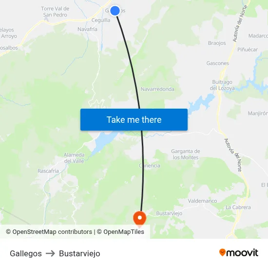 Gallegos to Bustarviejo map