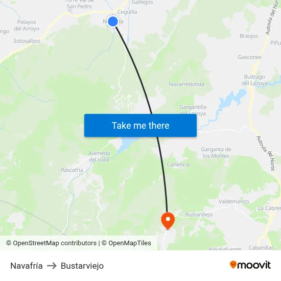 Navafría to Bustarviejo map