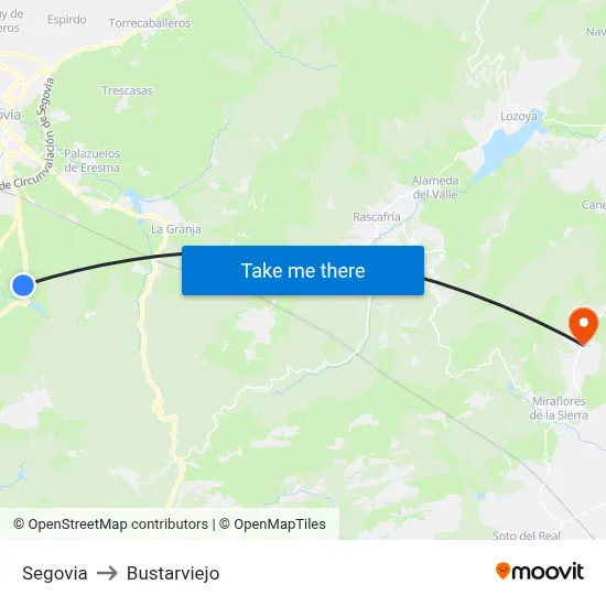 Segovia to Bustarviejo map