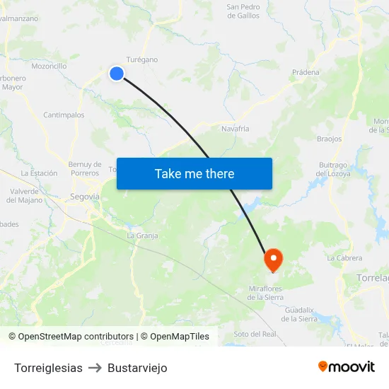 Torreiglesias to Bustarviejo map