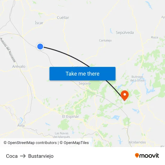 Coca to Bustarviejo map
