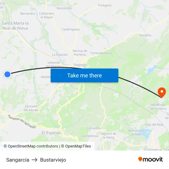 Sangarcía to Bustarviejo map