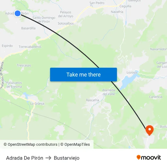 Adrada De Pirón to Bustarviejo map