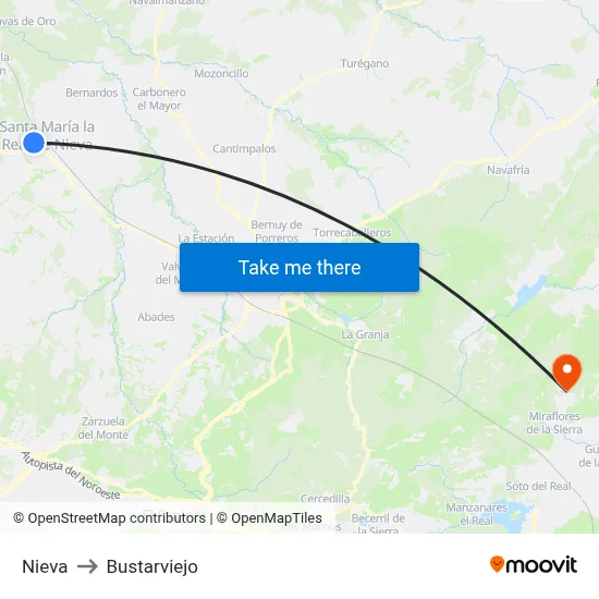 Nieva to Bustarviejo map