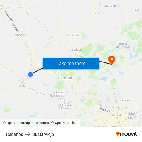 Tolbaños to Bustarviejo map