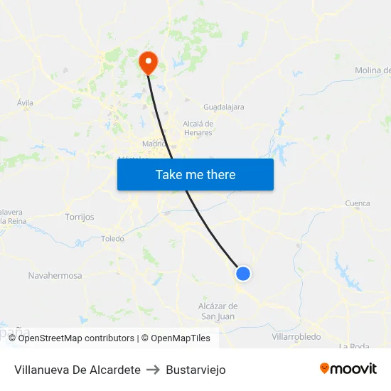 Villanueva De Alcardete to Bustarviejo map