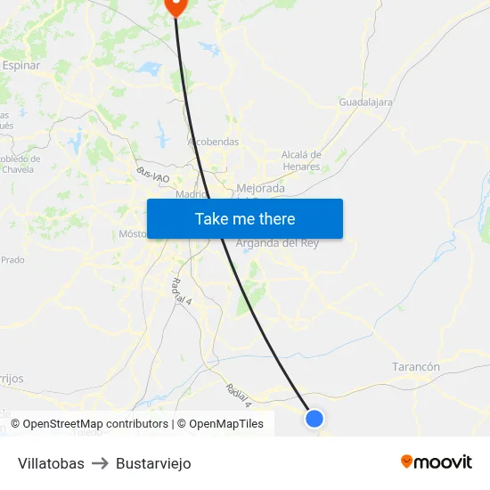 Villatobas to Bustarviejo map