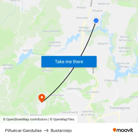 Piñuécar-Gandullas to Bustarviejo map