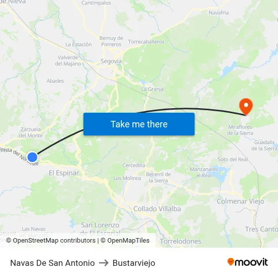 Navas De San Antonio to Bustarviejo map