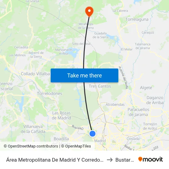 Área Metropolitana De Madrid Y Corredor Del Henares to Bustarviejo map