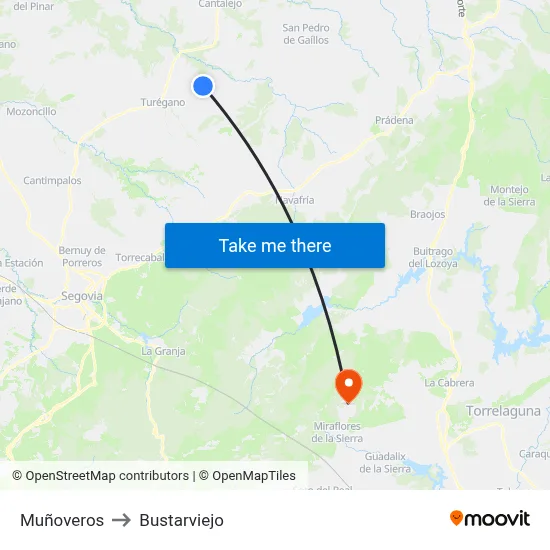 Muñoveros to Bustarviejo map