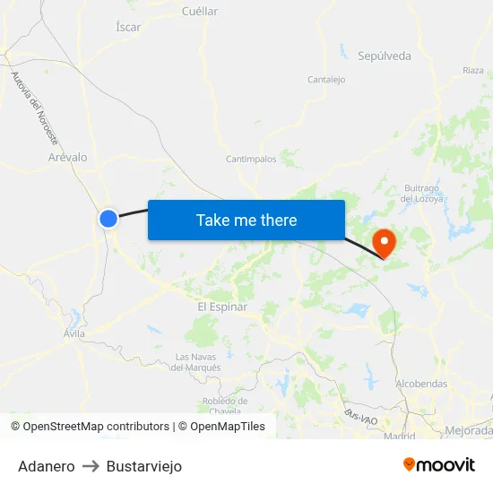 Adanero to Bustarviejo map