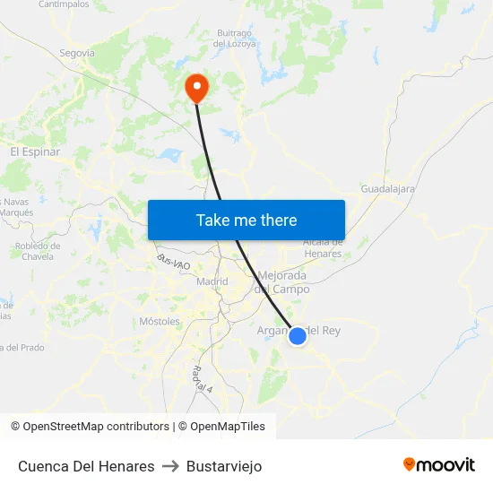 Cuenca Del Henares to Bustarviejo map