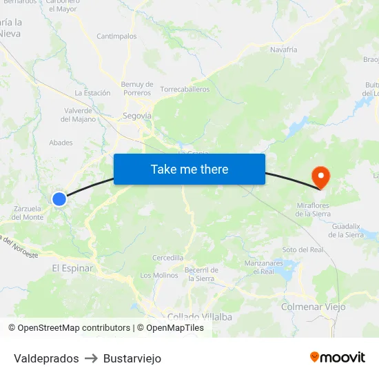Valdeprados to Bustarviejo map
