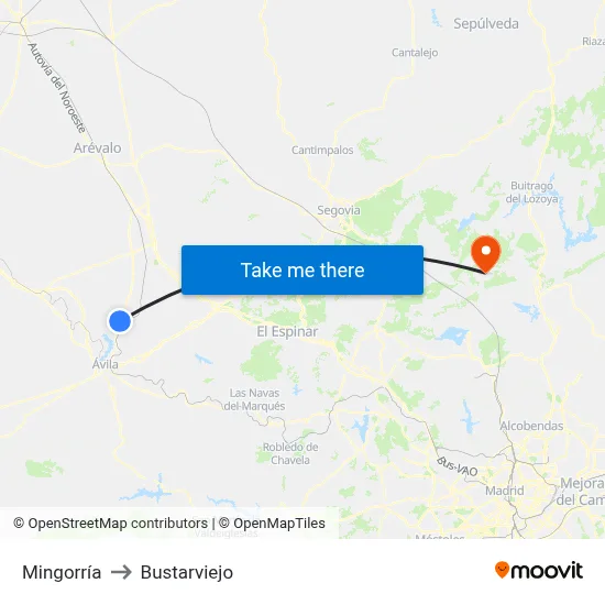 Mingorría to Bustarviejo map
