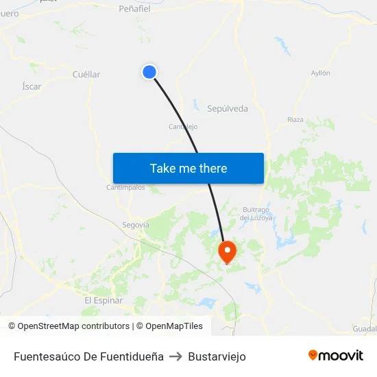 Fuentesaúco De Fuentidueña to Bustarviejo map