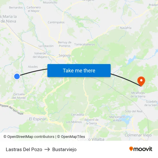 Lastras Del Pozo to Bustarviejo map
