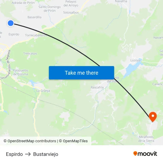 Espirdo to Bustarviejo map