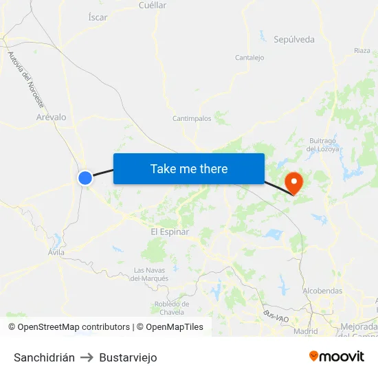 Sanchidrián to Bustarviejo map