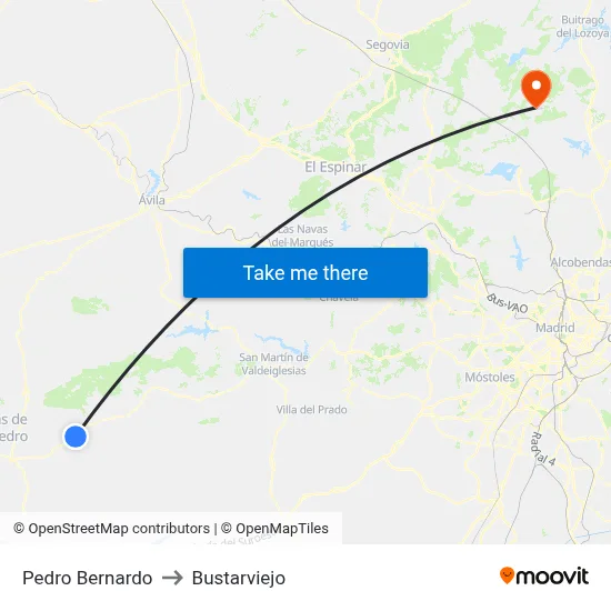 Pedro Bernardo to Bustarviejo map