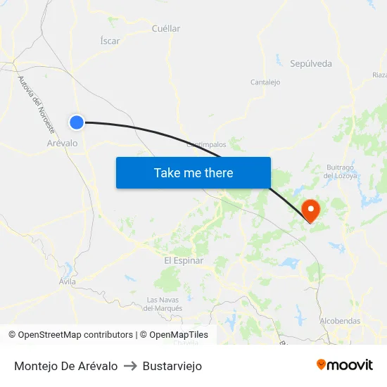 Montejo De Arévalo to Bustarviejo map