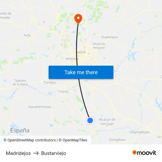 Madridejos to Bustarviejo map