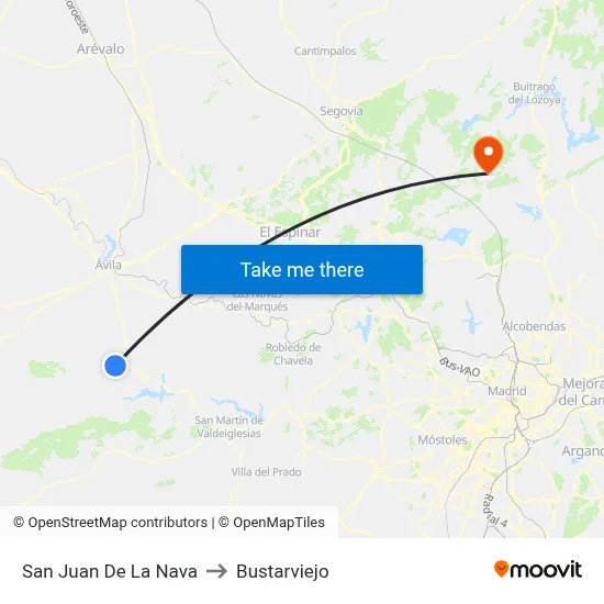 San Juan De La Nava to Bustarviejo map