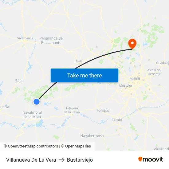 Villanueva De La Vera to Bustarviejo map