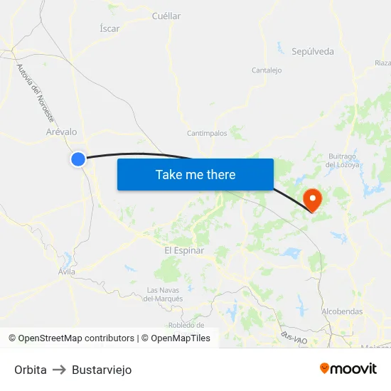 Orbita to Bustarviejo map