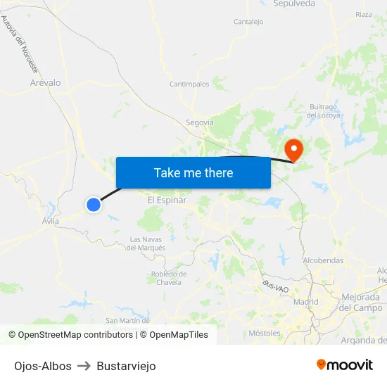 Ojos-Albos to Bustarviejo map